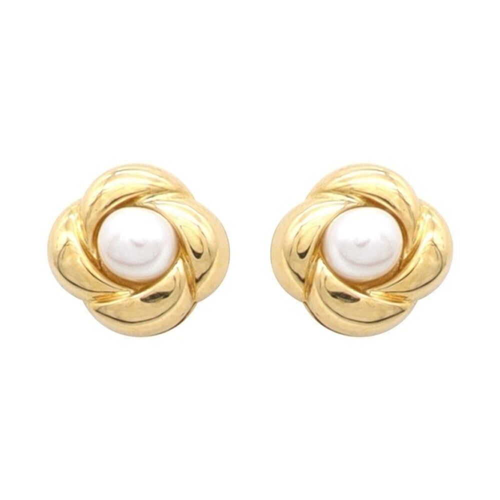 Freshwater Pearl Earrings 18K Solid Yellow Gold Chanel Inspired